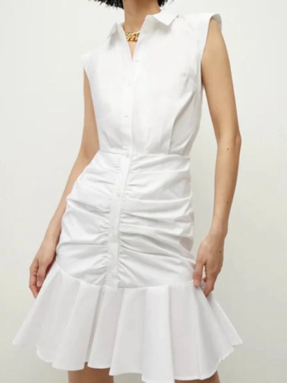 Veronica Beard Bell White Button Down Ruched Shirt Dress Size 0